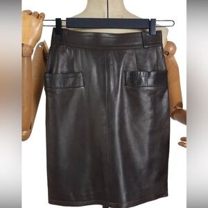 Vintage | YSL | Black Leather Skirt | size 38